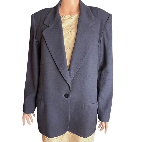 Talbots VTG Navy Blue Wool Blend Blazer 16 Career Business Old Money Preppy - Picture 1 of 4